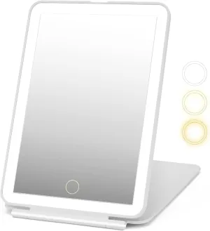 Rechargeable Travel Makeup Mirror with Light, Vanity Mirror with 3 Color Lighting, Portable Ultra Slim Lighted Makeup Mirror, Travel Essential