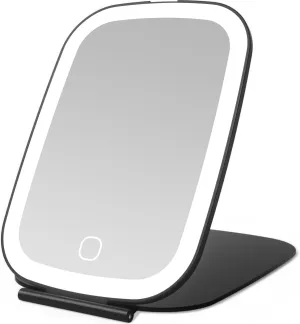Rechargeable Travel Mirror with Light, Portable Mirror, 3 Color Light, 7.5 inch Ultra Thin and Lightweight LED Folding Makeup Mirror (Black)