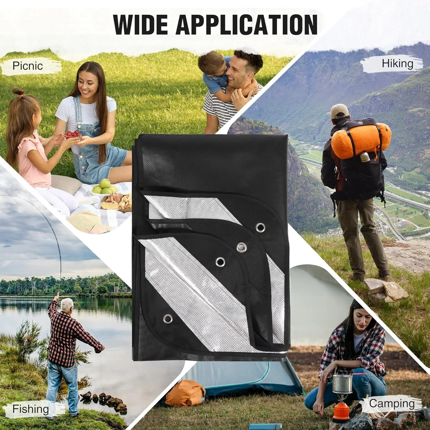 RedSwing 4 Pack Emergency Blankets, Waterproof Survival Thermal Tarp, Multipurpose Reflective Insulated All Weather Blankets for Camping Hiking, Black