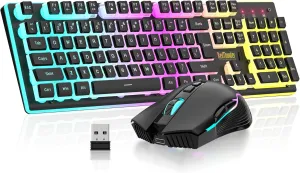 RedThunder K10 Wireless Gaming Keyboard and Mouse Combo, RGB Backlit Rechargeable 3800mAh Battery, Mechanical Feel Anti-ghosting Keyboard with Pudding Keycaps   7D 3200DPI Mice for PC Gamer (Black)