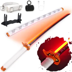 RENGENG Light Up Sword, 40 Inches Rechargeable Plastic Anime Replica with Belt & Stand, Original Texture Anime Sword