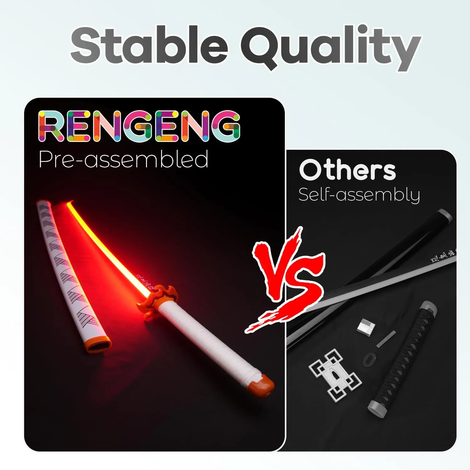 RENGENG Light Up Sword, 40 Inches Rechargeable Plastic Anime Replica with Belt & Stand, Original Texture Anime Sword