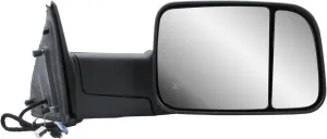 Replacement Passenger Right Side Door Towing Mirror Black Cover Power and Heated Glass with Turn Signal Light and Puddle Light Manual Folding and Temperature Sensor For Ram 1500 2500 3500 2009-2018