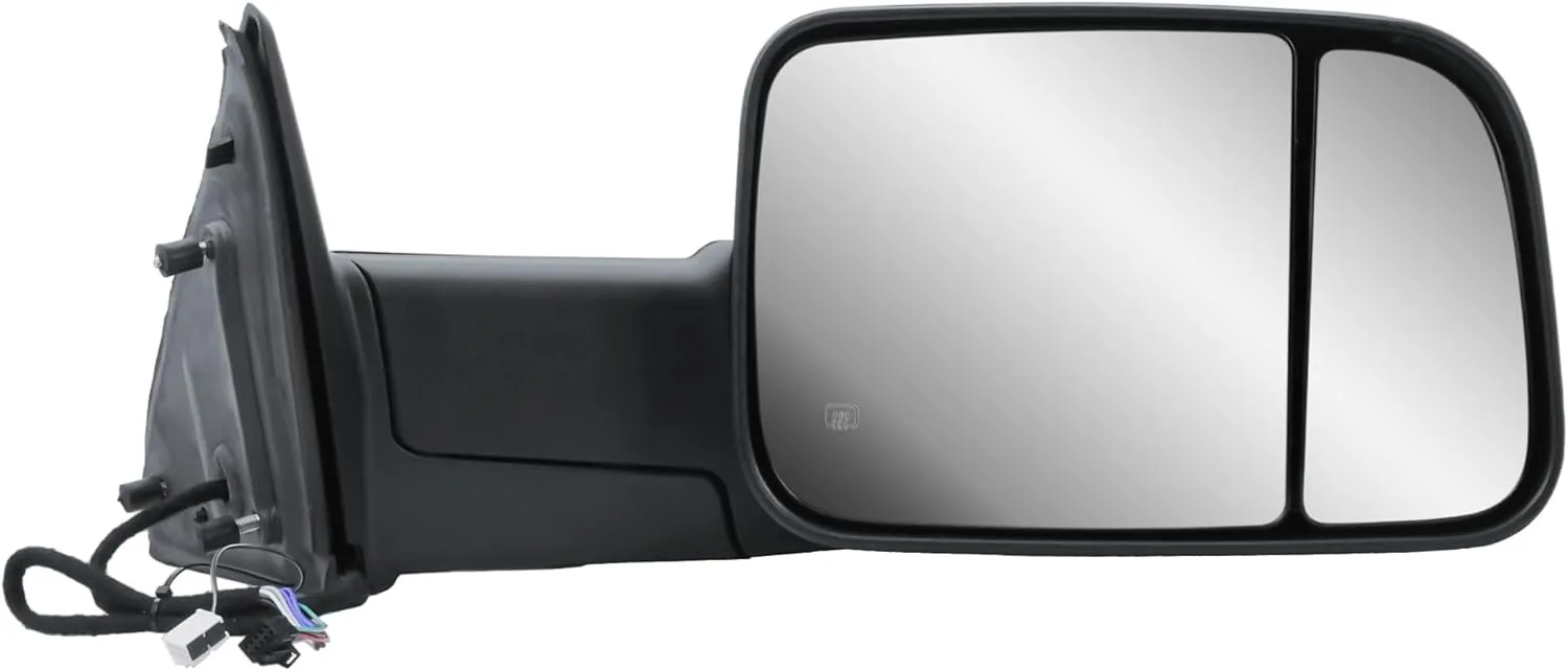 Replacement Passenger Right Side Door Towing Mirror Black Cover Power and Heated Glass with Turn Signal Light and Puddle Light Manual Folding and Temperature Sensor For Ram 1500 2500 3500 2009-2018