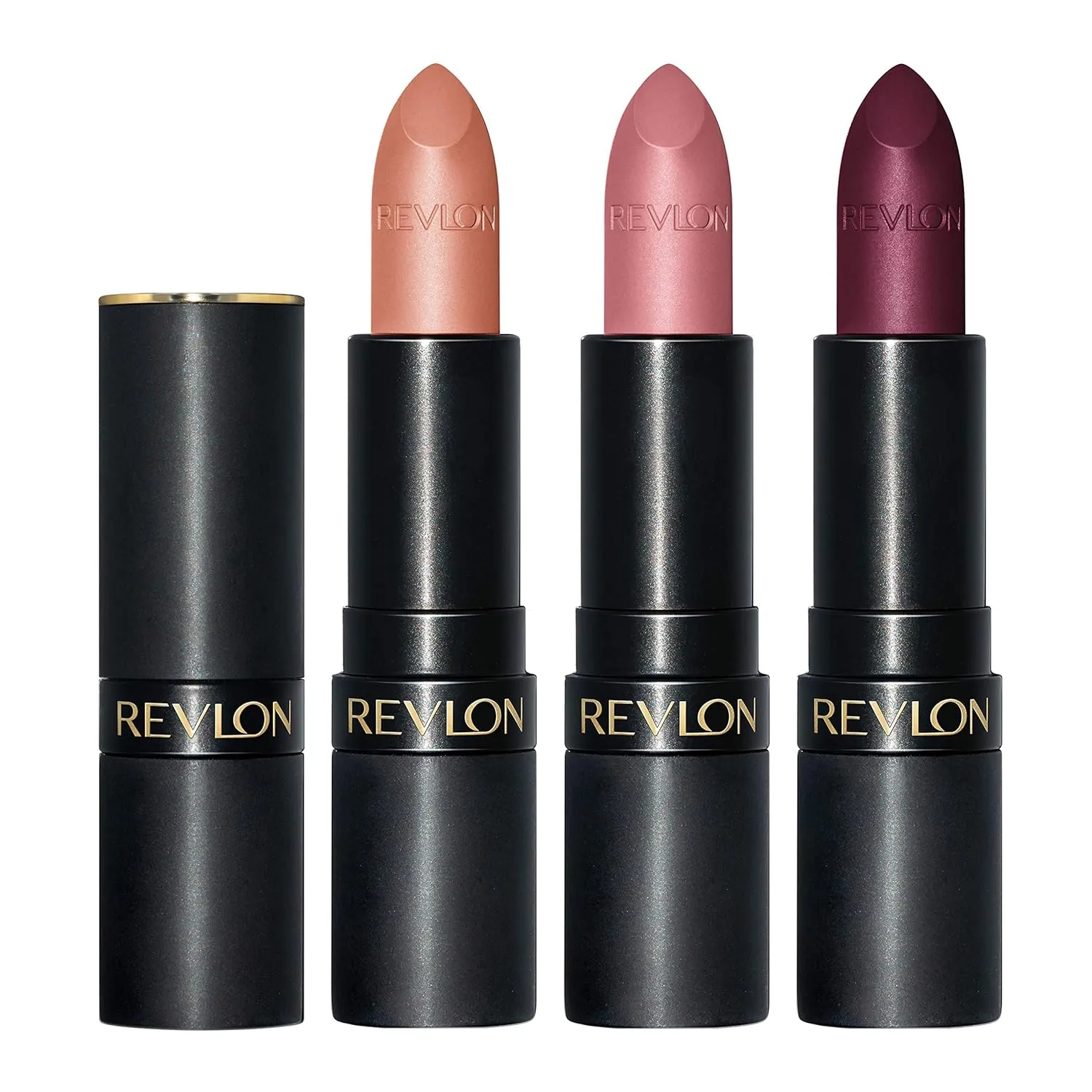 REVLON Lipstick Set, Super Lustrous 3 Piece Gift Set, High Impact, Matte Finish in Nude Pink & Berry, Pack of 3