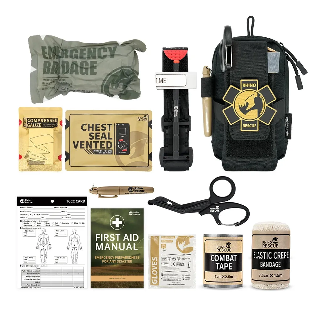 RHINO RESCUE EDC Pouch First Aid Kit – Tactical Survival Trauma Kit for Camping & Hiking