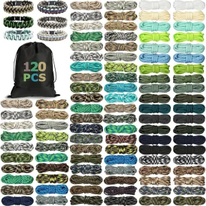 Riakrum 120 Pcs Paracord Rope 550 10 Feet Multifunction Paracord Cord Parachute DIY Bracelets Making Kit with Drawstring Bag for Making Lanyard Dog Collar Gift(Classic Colors)