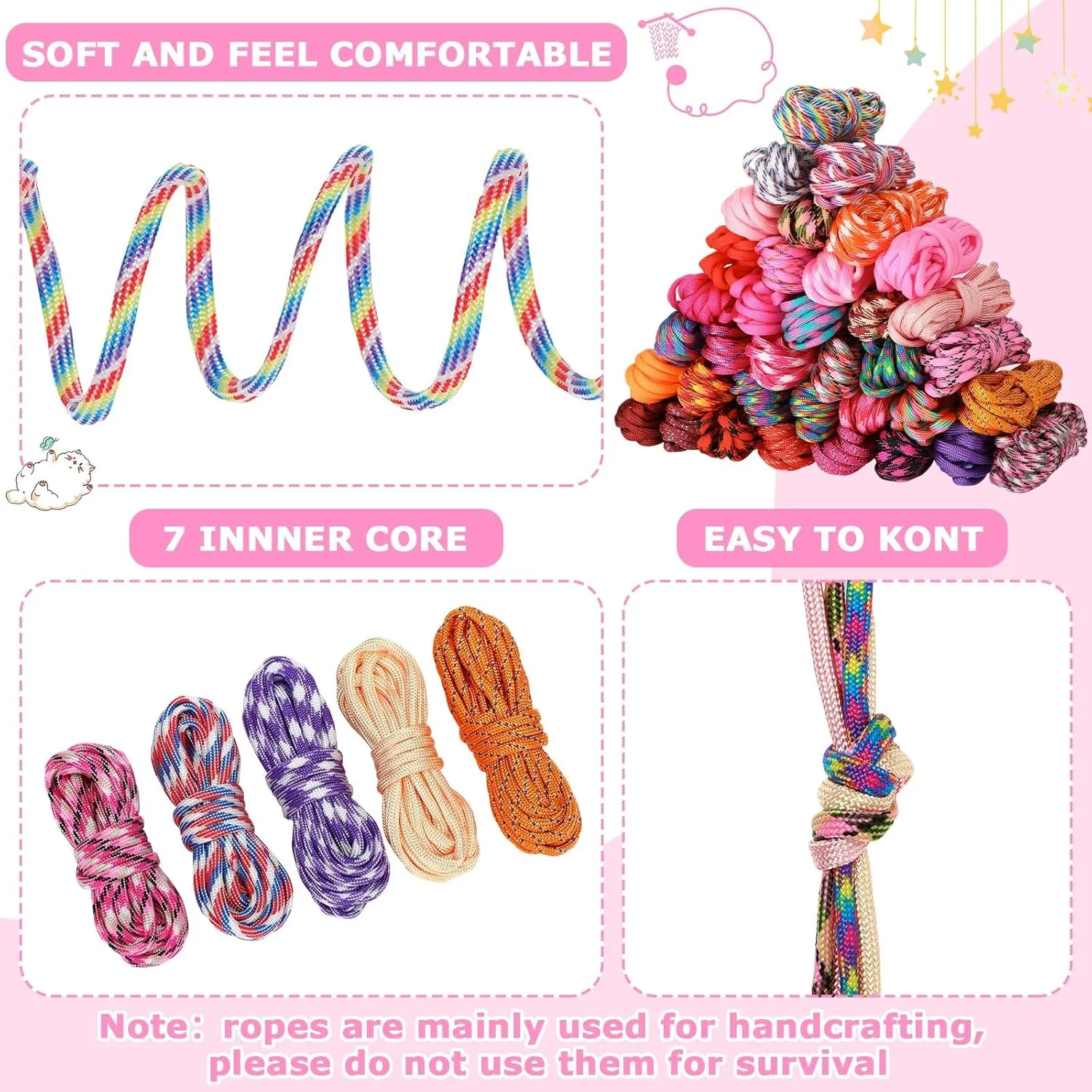 Riakrum 80 Pcs Paracord 550 10 Feet Paracord Cord Parachute Ropes Multifunction Bracelets Making Kit with Drawstring Bag for DIY Making Lanyard Dog Collar Gift Crafting