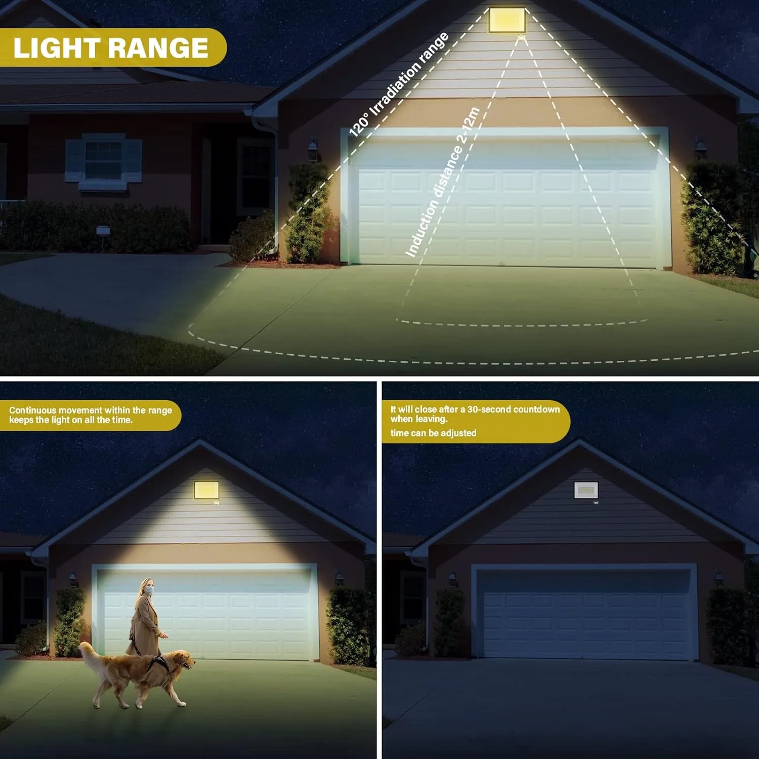 RIGIDON 200W Motion Sensor Light Outdoor 20000LM Super Bright LED Flood Outdoor Lights 4000K Daylight Warm White IP67 Waterproof Security Lights for Garden, Garage, Yard(Warm White, 200W)