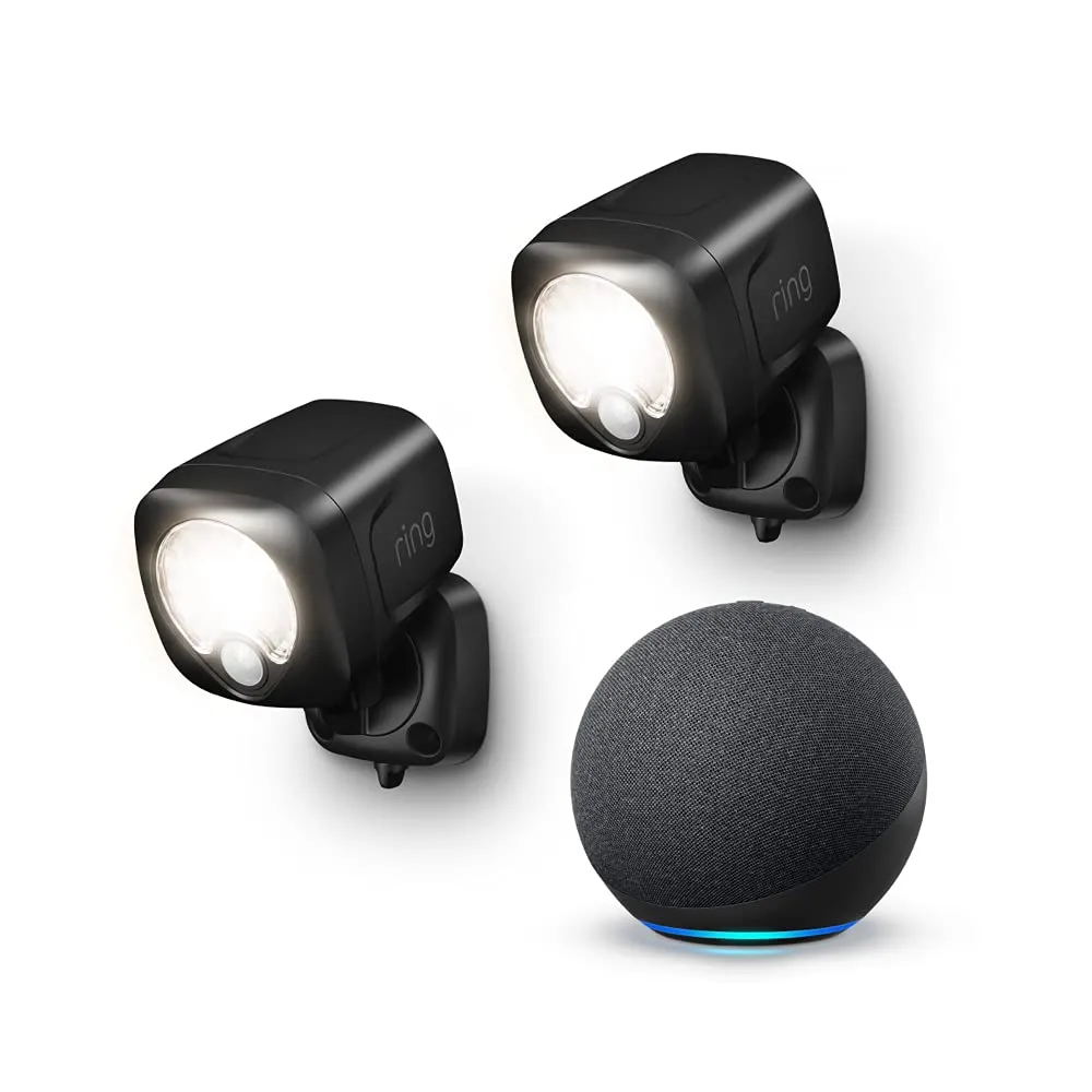 Ring Smart Lighting – Spotlight, Battery-Powered, Outdoor Motion-Sensor Security Light, Black (2-pack)   Echo (4th Gen)