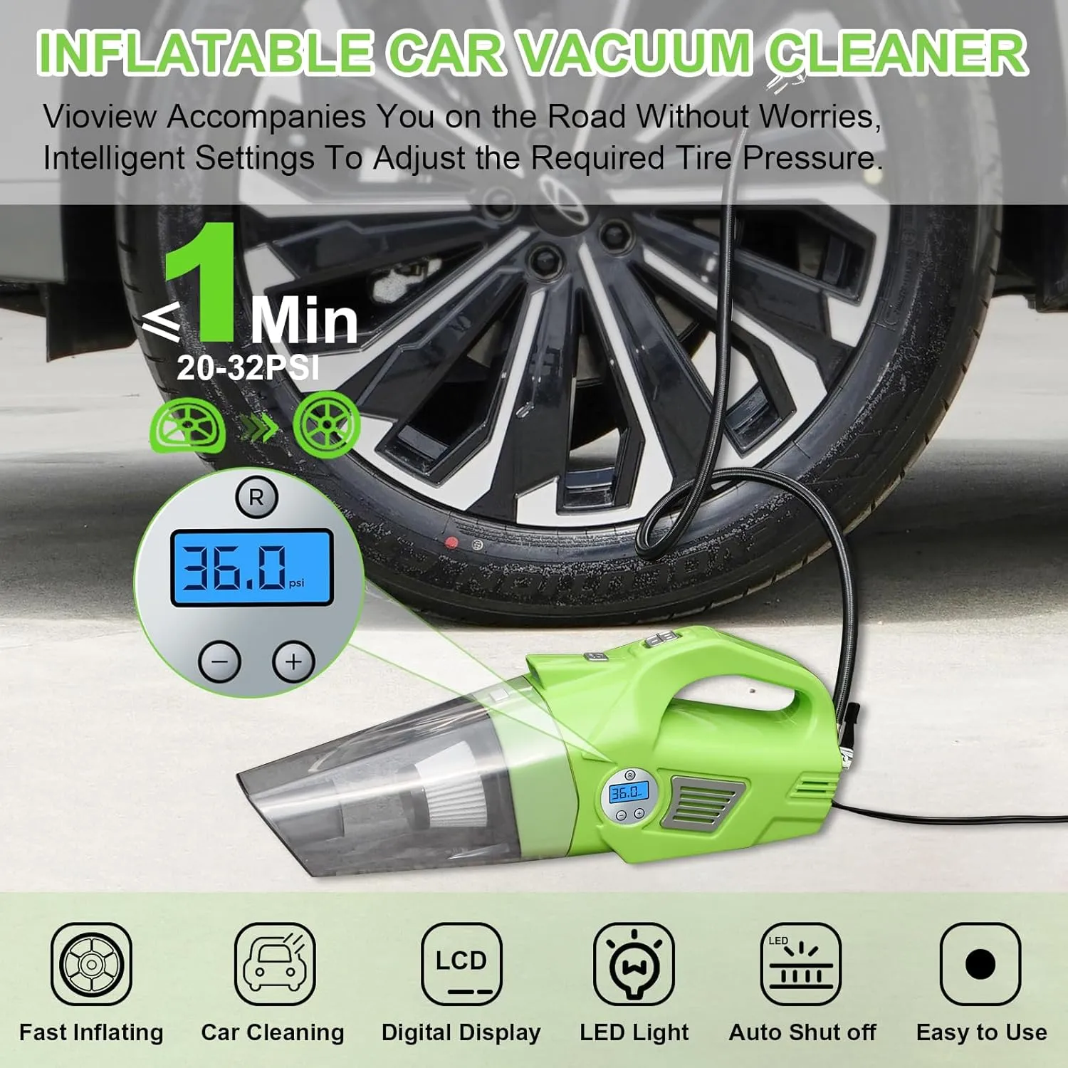 Roadside Emergency Car Kit for Vehicles, Car Safety Kit with 4 in 1 Inflatable Car Vacuum Cleaner, Jumper Cables, Tow Straps, First Aid Kit, Car Must Haves Road Trip Essentials for Men Women