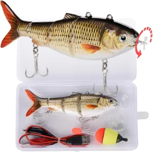 Robotic Swimming Lure 5.1” Fishing Lure 4-Segement Multi Jointed Swimbait Electric Bait LED Light USB Rechargeable Robotic Lure for Bass Trout Pike Fishing Tackle