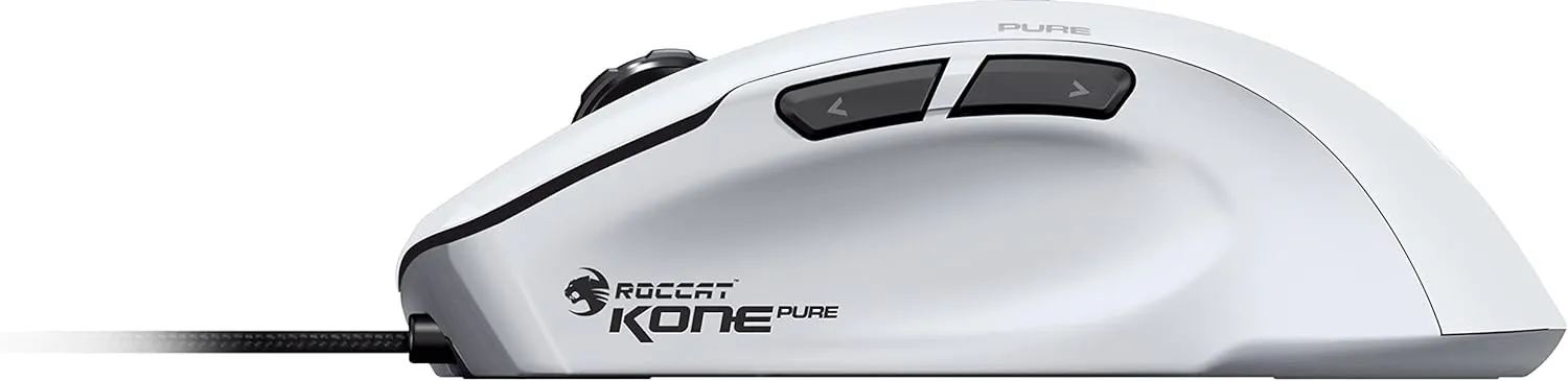 ROCCAT Gaming Mouse, Kone Pure SEL Bulk Edition, Wired PVC, White/White, Optical, 5K, Side Buttons, 3.1 oz (88 g), RGB, Windows 7 or Later