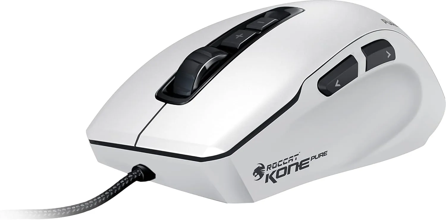 ROCCAT Gaming Mouse, Kone Pure SEL Bulk Edition, Wired PVC, White/White, Optical, 5K, Side Buttons, 3.1 oz (88 g), RGB, Windows 7 or Later