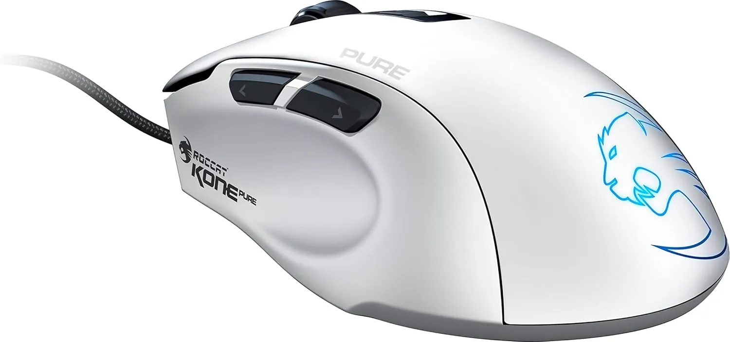 ROCCAT Gaming Mouse, Kone Pure SEL Bulk Edition, Wired PVC, White/White, Optical, 5K, Side Buttons, 3.1 oz (88 g), RGB, Windows 7 or Later