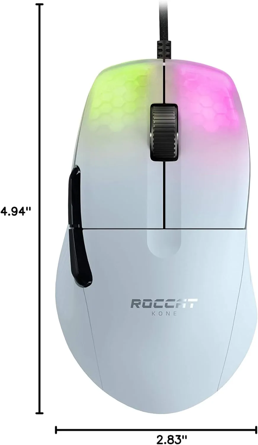 ROCCAT Kone Pro PC Gaming Mouse, Lightweight Ergonomic Design, Titan Switch Optical, AIMO RGB Lighting, Superlight Wired Computer Mouse, Titan Scroll Wheel, Bionic Shell, 19K DPI, White
