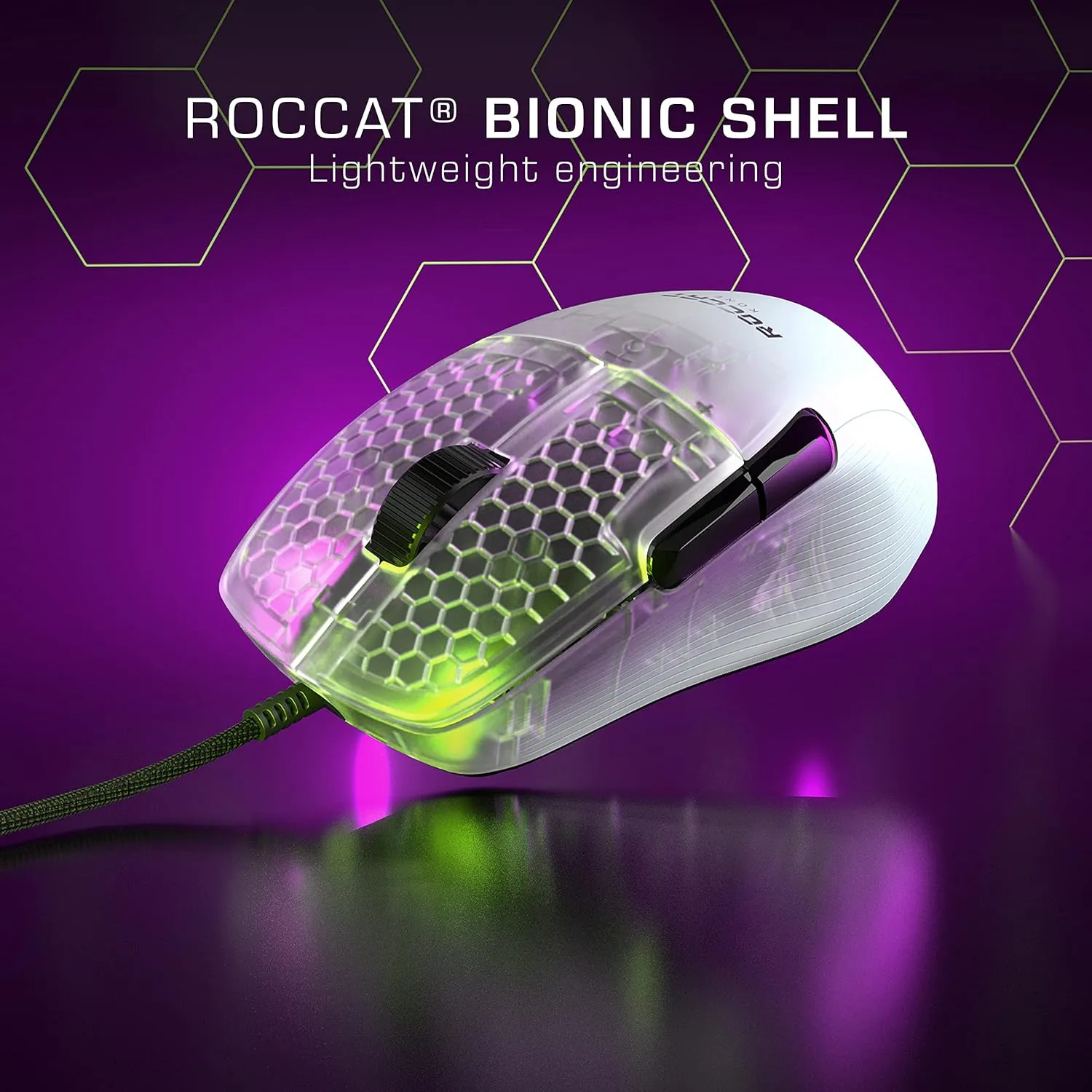 ROCCAT Kone Pro PC Gaming Mouse, Lightweight Ergonomic Design, Titan Switch Optical, AIMO RGB Lighting, Superlight Wired Computer Mouse, Titan Scroll Wheel, Bionic Shell, 19K DPI, White