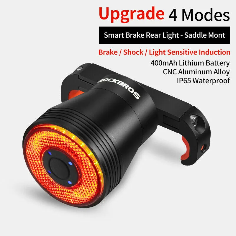 ROCKBROS Q5 Smart Brake & Tail Light - USB Rechargeable, Waterproof