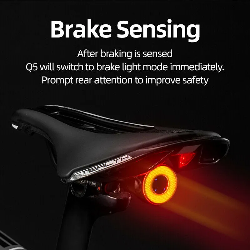 ROCKBROS Q5 Smart Brake & Tail Light - USB Rechargeable, Waterproof