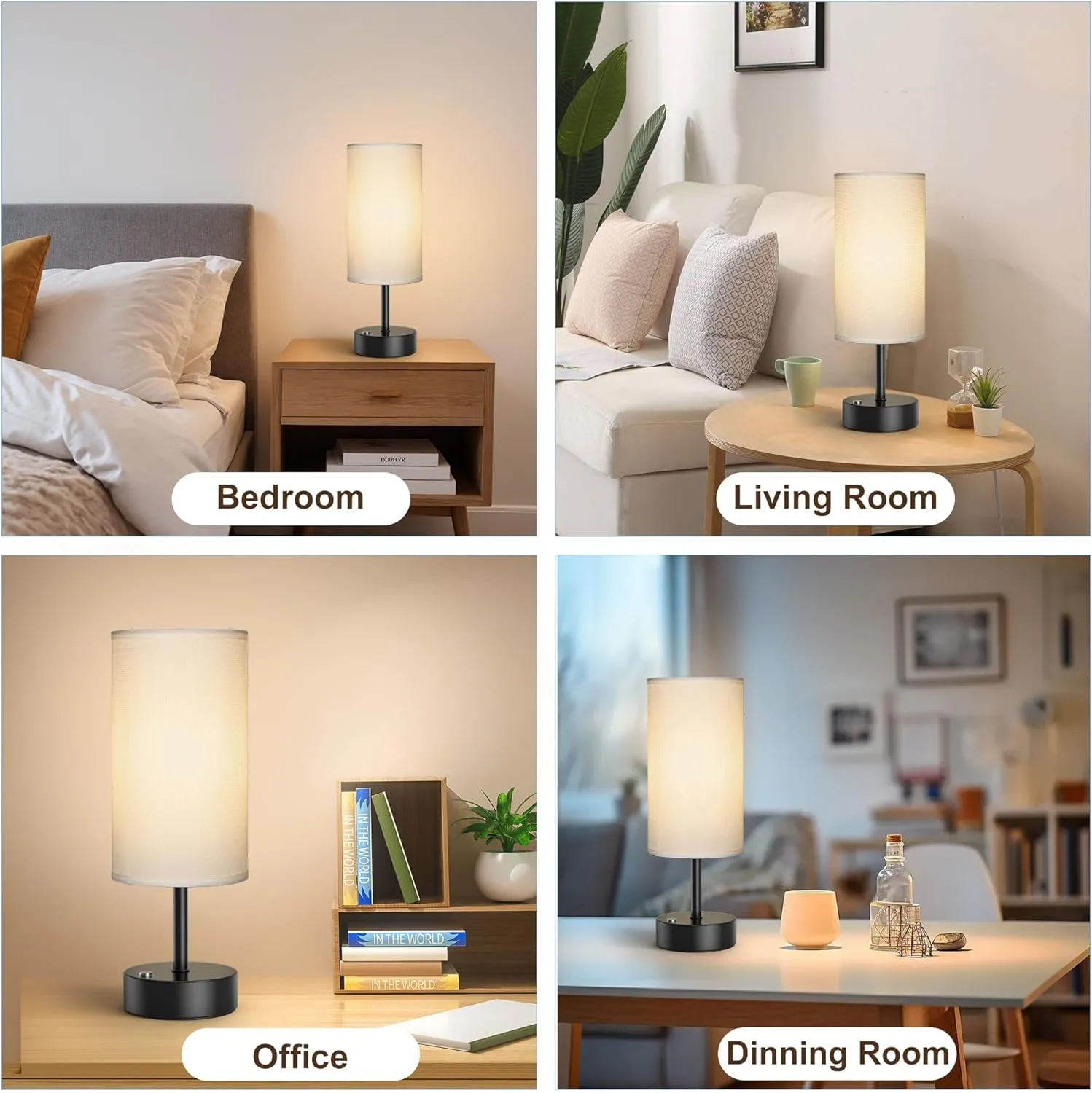 ROTTOGOON Cordless Table Lamp Touch Control Dimmable Small Bedside Table Lamps with Beige Fabric Shade 5000mAh Rechargeable Battery Powered Desk Lamp for Bedroom,Home,Office,Dorm-Black