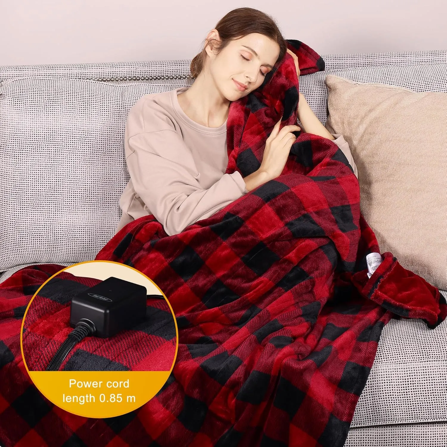 RoyalCraft Heated Blanket 50" x 60", Fast Heating Thorw with 10 Heating Levels & 0.5-12 Hour Auto-Off, ETL Certified, Machine Washable, 5 Year Warranty, Black & Red