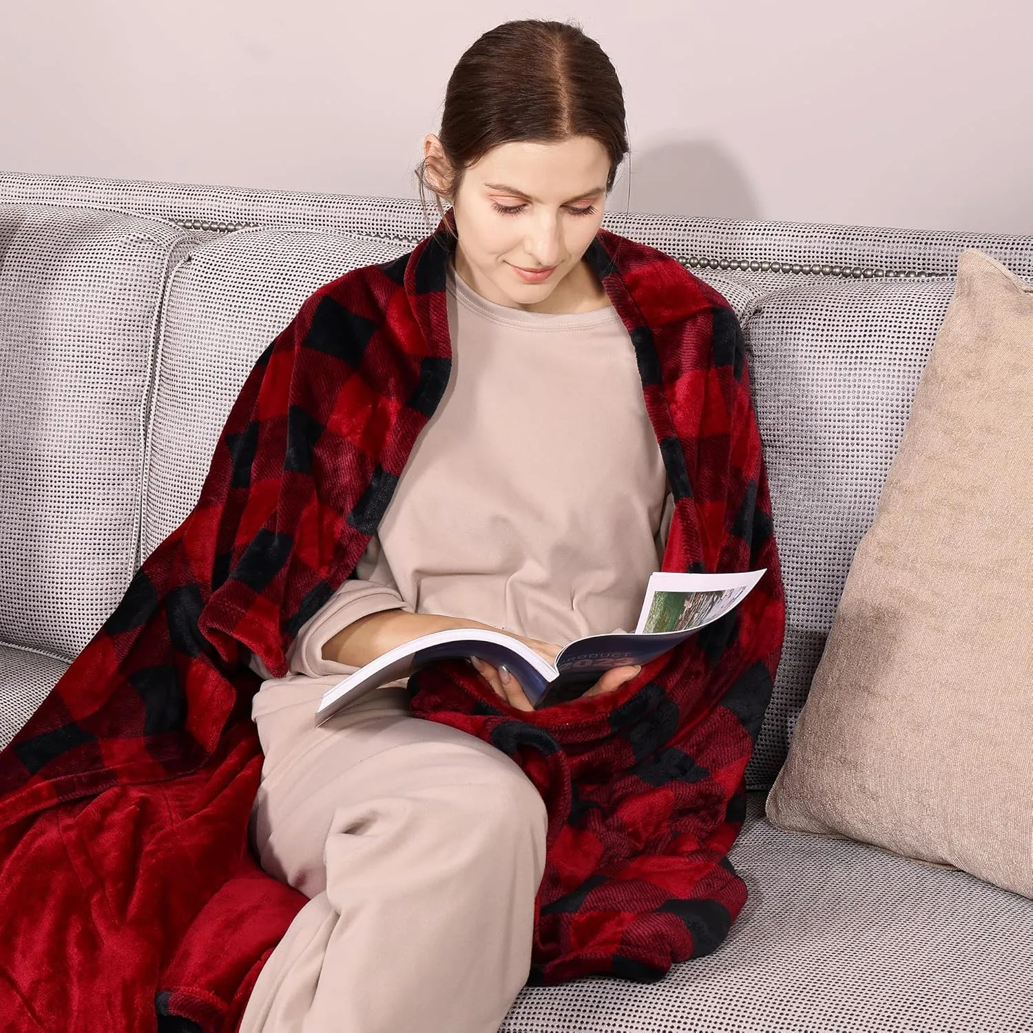 RoyalCraft Heated Blanket 50" x 60", Fast Heating Thorw with 10 Heating Levels & 0.5-12 Hour Auto-Off, ETL Certified, Machine Washable, 5 Year Warranty, Black & Red