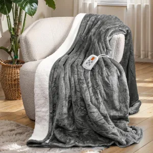 RoyalCraft Heated Blanket Queen Size with Dual Control, Fast Heating Thorw with 10 Heating Levels & 0.5-12 Hour Auto-Off, ETL Certified, Machine Washable, Soft Flannel and Sherpa, Grey
