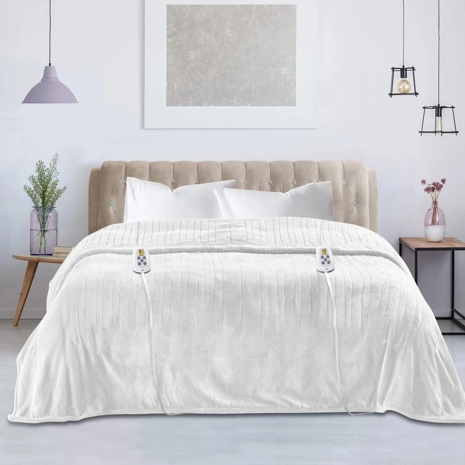 RoyalCraft Heated Blanket Queen Size with Dual Control, Fast Heating Throw with 10 Heating Levels & 0.5-12 Hour Auto-Off, ETL Certified, Machine Washable, 5 Year Warranty, Cream