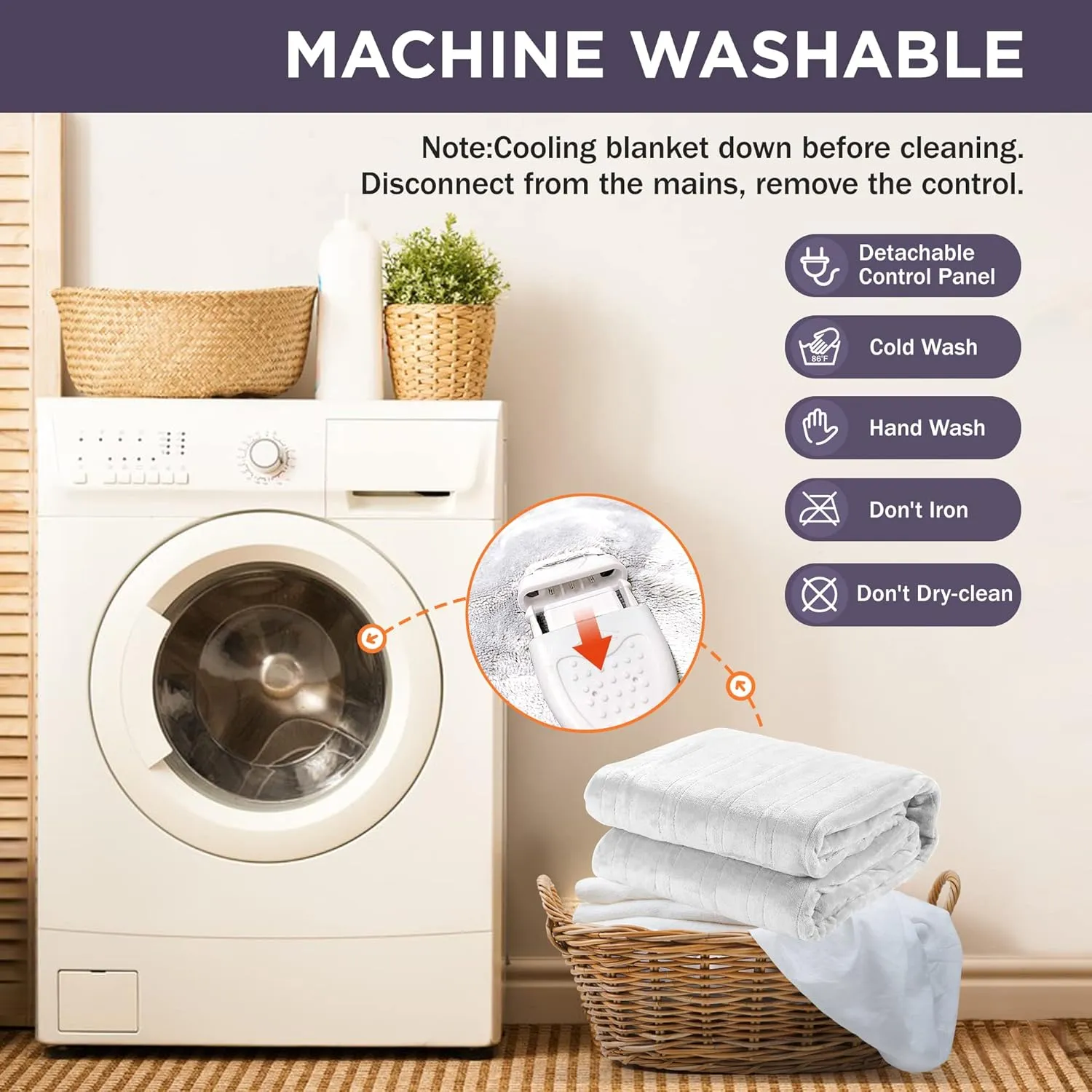 RoyalCraft Heated Blanket Queen Size with Dual Control, Fast Heating Throw with 10 Heating Levels & 0.5-12 Hour Auto-Off, ETL Certified, Machine Washable, 5 Year Warranty, Cream