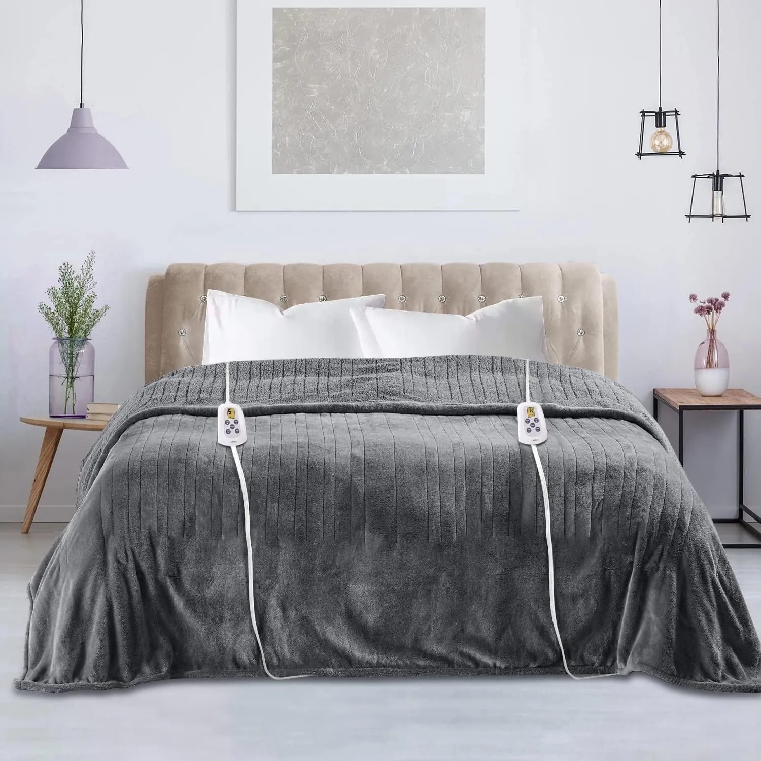 RoyalCraft Heated Blanket Queen Size with Dual Control, Fast Heating Throw with 10 Heating Levels & 0.5-12 Hour Auto-Off, ETL Certified, Machine Washable, 5 Year Warranty, Grey