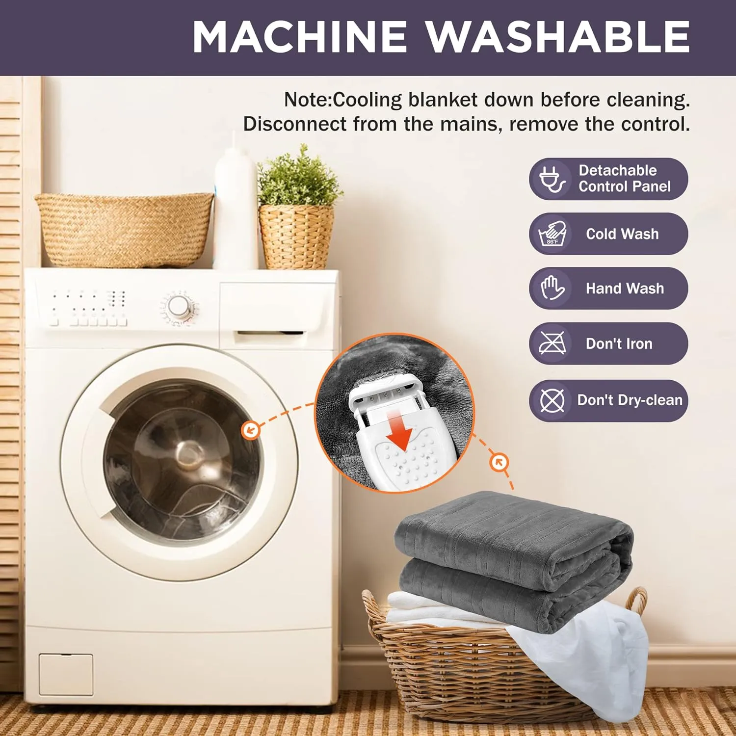 RoyalCraft Heated Blanket Queen Size with Dual Control, Fast Heating Throw with 10 Heating Levels & 0.5-12 Hour Auto-Off, ETL Certified, Machine Washable, 5 Year Warranty, Grey