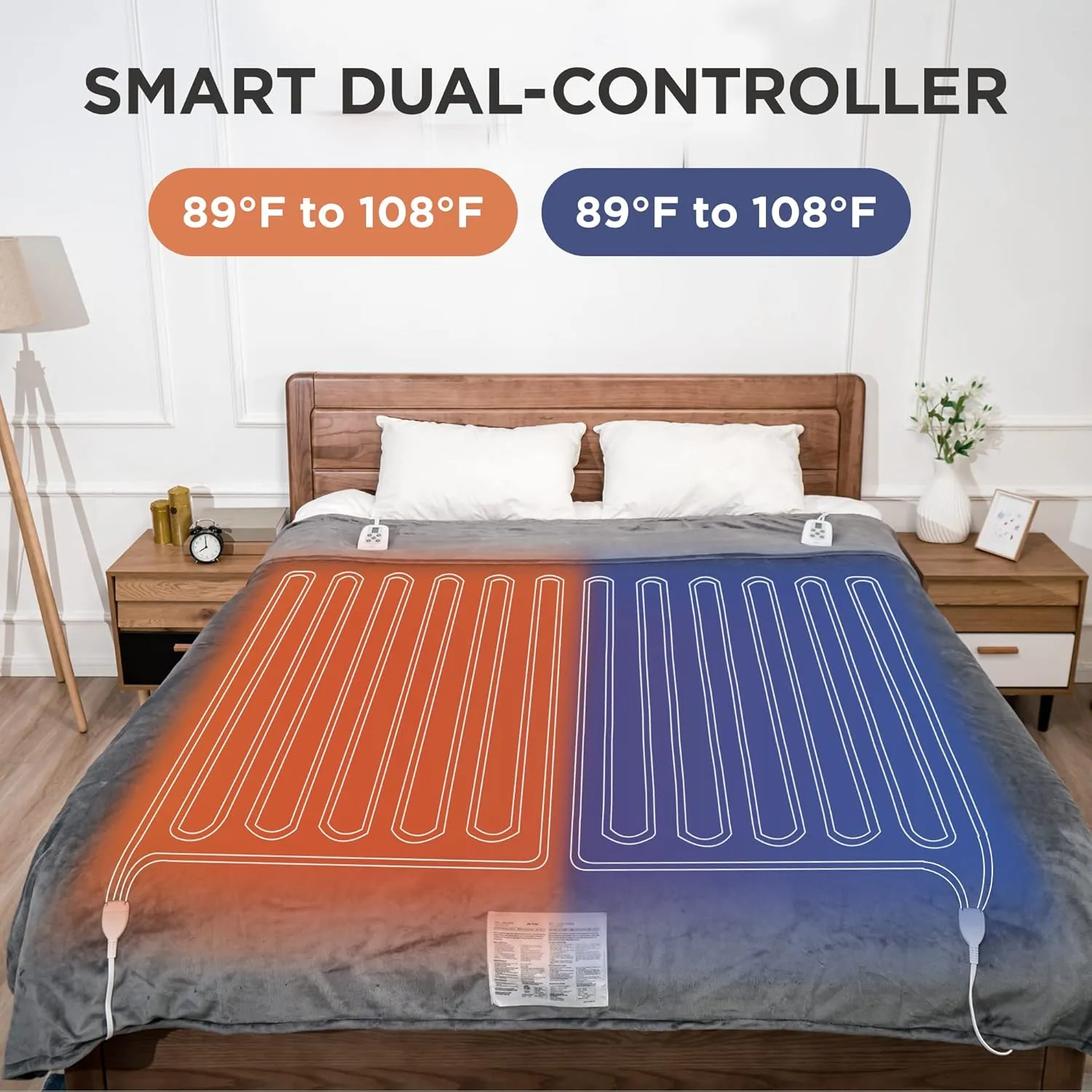 RoyalCraft Heated Blanket Queen Size with Dual Control, Fast Heating Throw with 10 Heating Levels & 0.5-12 Hour Auto-Off, ETL Certified, Machine Washable, 5 Year Warranty, Grey