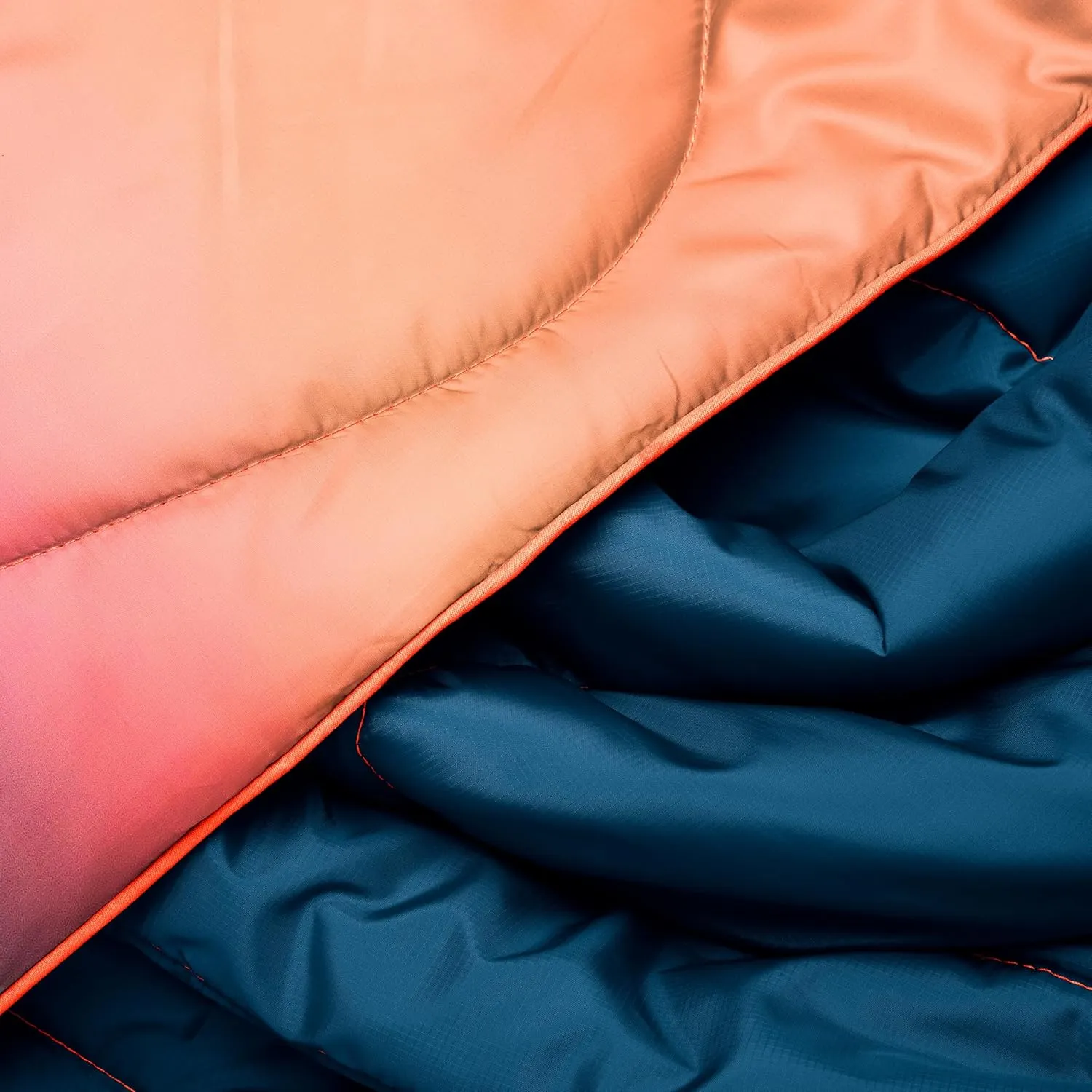 Rumpl Original Puffy Blanket - Warm Puffy Camping Blanket, 100% Recycled Polyester Insulation, Lightweight, Packable, Water-Resistant, Outdoor Puffer Blanket, 52"x75", V2, Alpenglow