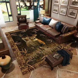 Running Deer Forest Theme Area Rugs 3'x5' Wildness Moose Elk Kitchen Runner Wildlife Bordered Mat Home Office Decor Carpets