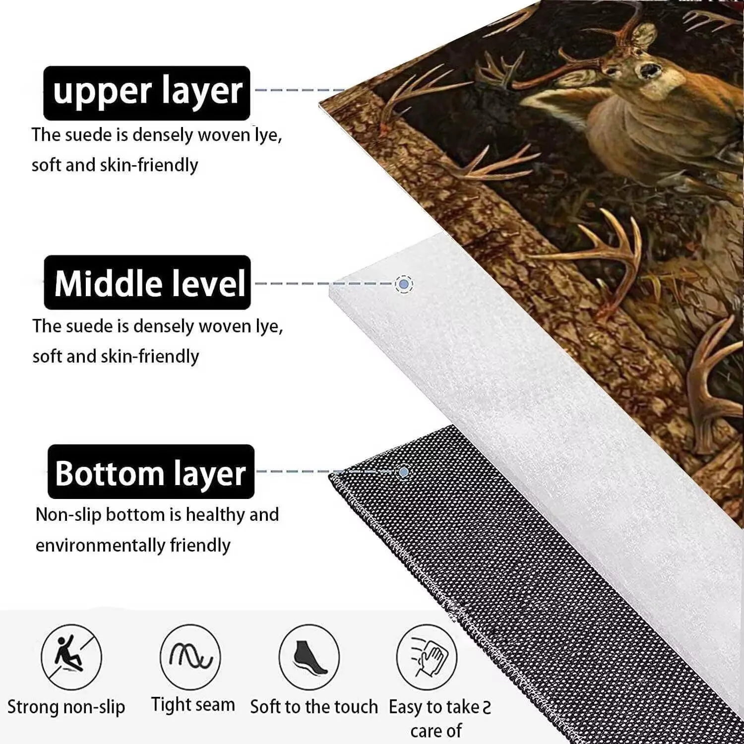 Running Deer Forest Theme Area Rugs 3'x5' Wildness Moose Elk Kitchen Runner Wildlife Bordered Mat Home Office Decor Carpets