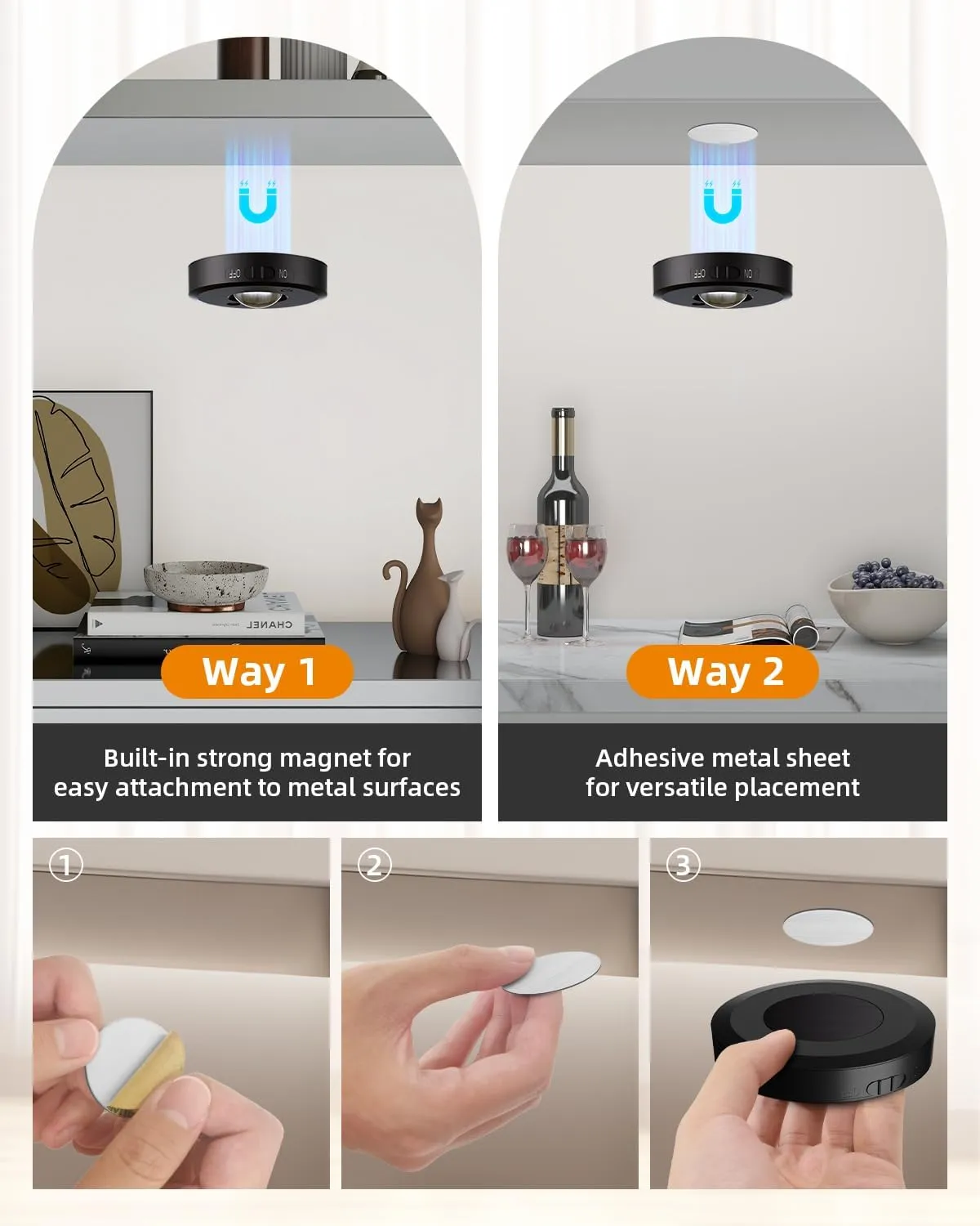RUYI Under Cabinet Lighting Wireless, RGB Rechargeable Puck Lights with Remote, Battery Tap Light with Timer, Dimmable Touch Push Lights, Stick On LED Lights for Kitchen,Cabinet,Counter,Closet, 6 Pack