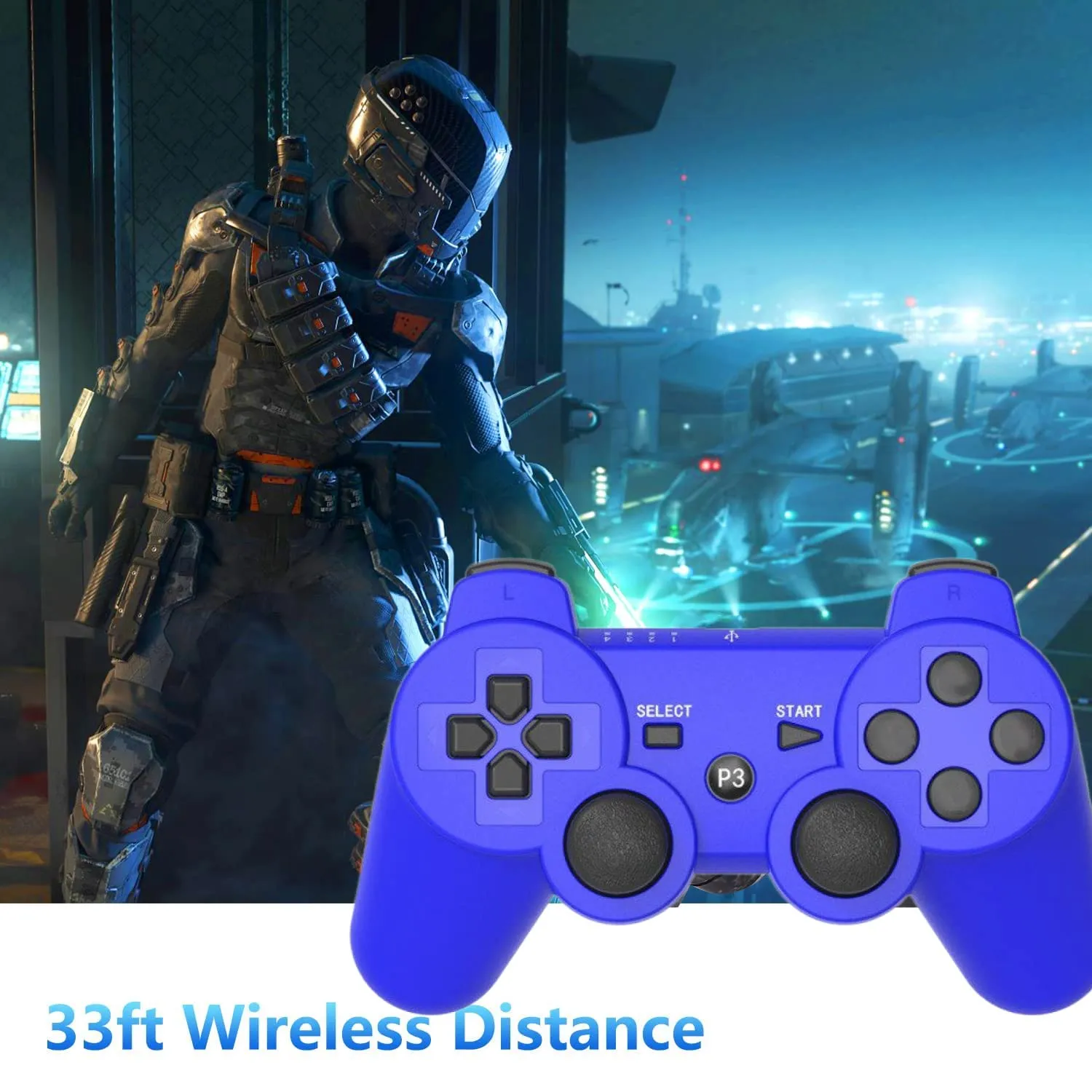 Rzzhgzq 2 Pack PS3 Wireless Controller Playstation 3 Controller Wireless Bluetooth Gamepad with USB Charger Cable for PS3 Console (Black Blue)