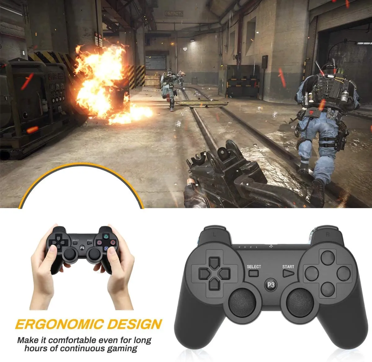 Rzzhgzq 2 Pack PS3 Wireless Controller Playstation 3 Controller Wireless Bluetooth Gamepad with USB Charger Cable for PS3 Console (Black Blue)