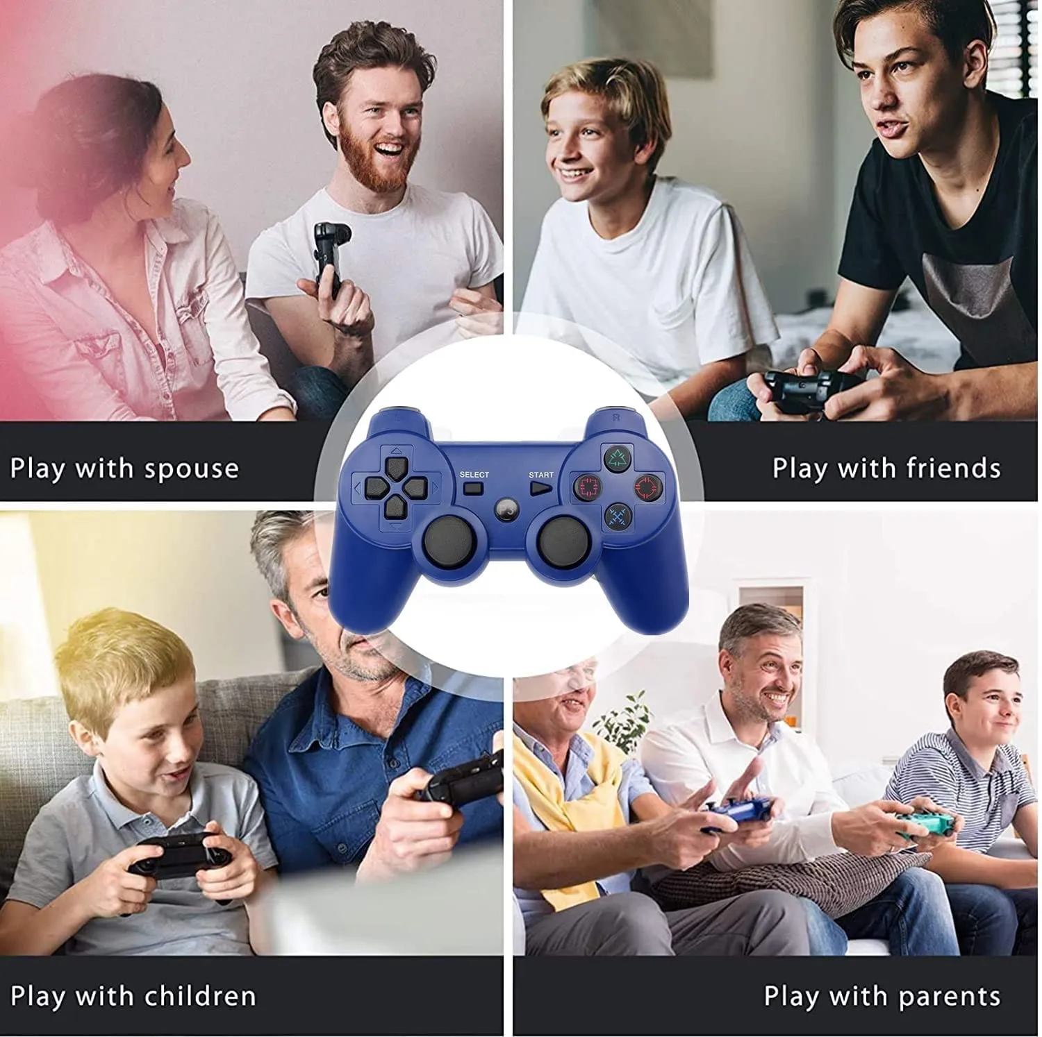 Rzzhgzq 2 Pack PS3 Wireless Controller Playstation 3 Controller Wireless Bluetooth Gamepad with USB Charger Cable for PS3 Console (Black Blue)