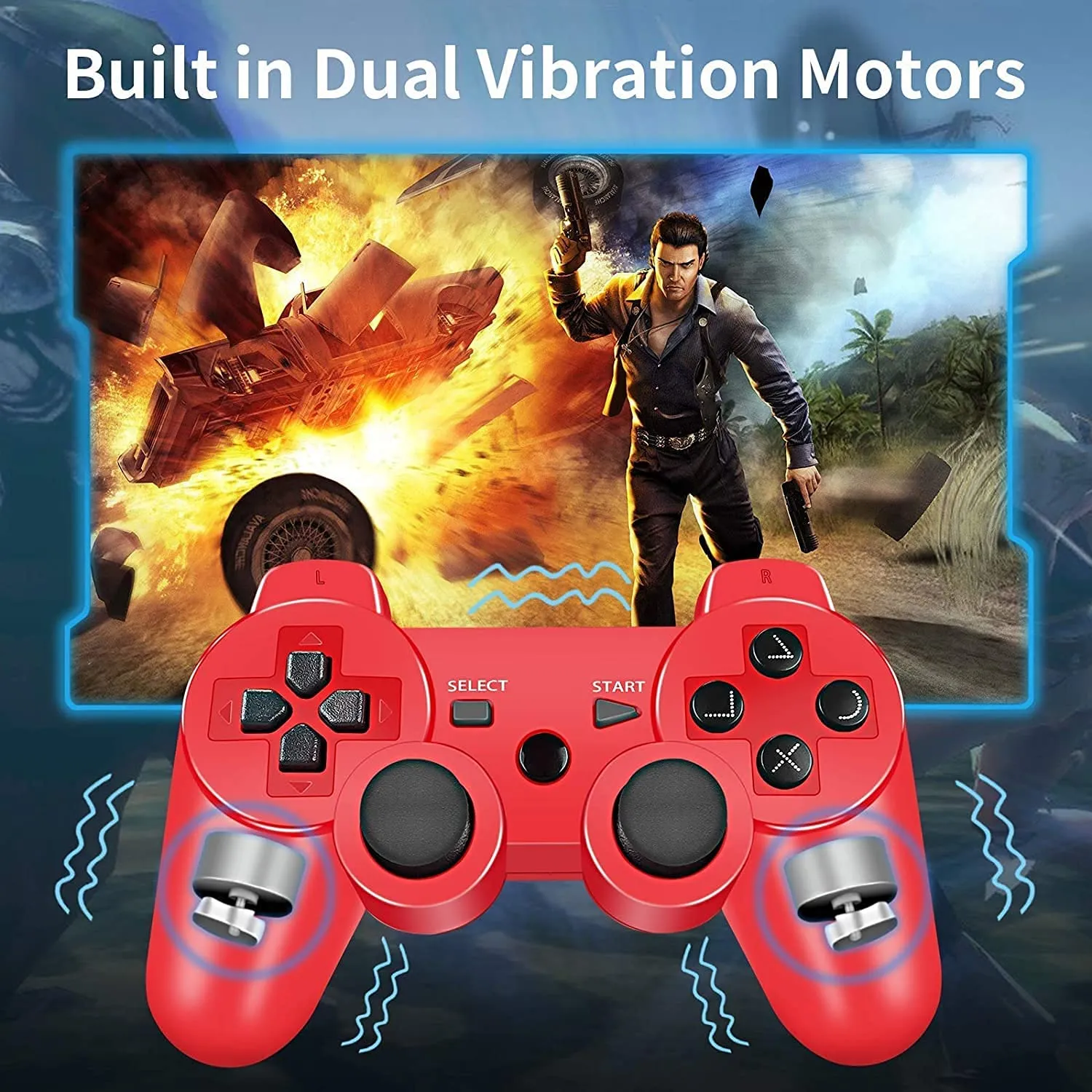 Rzzhgzq 2 Pack PS3 Wireless Controller Playstation 3 Controller Wireless Bluetooth Gamepad with USB Charger Cable for PS3 Console (Red Green)