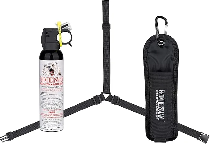 SABRE Frontiersman 9.2 fl oz. Bear Spray, Maximum Strength 2.0% Major Capsaicinoids, Powerful 35 ft. Range Bear Deterrent, Outdoor Camping & Hiking Protection, Quick Draw Holster & Multipack Options