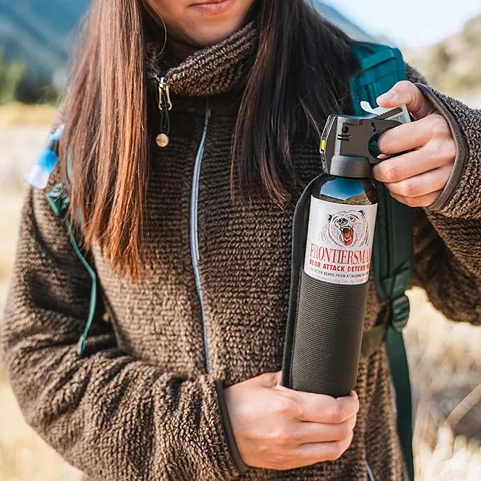 SABRE Frontiersman 9.2 fl oz. Bear Spray, Maximum Strength 2.0% Major Capsaicinoids, Powerful 35 ft. Range Bear Deterrent, Outdoor Camping & Hiking Protection, Quick Draw Holster & Multipack Options