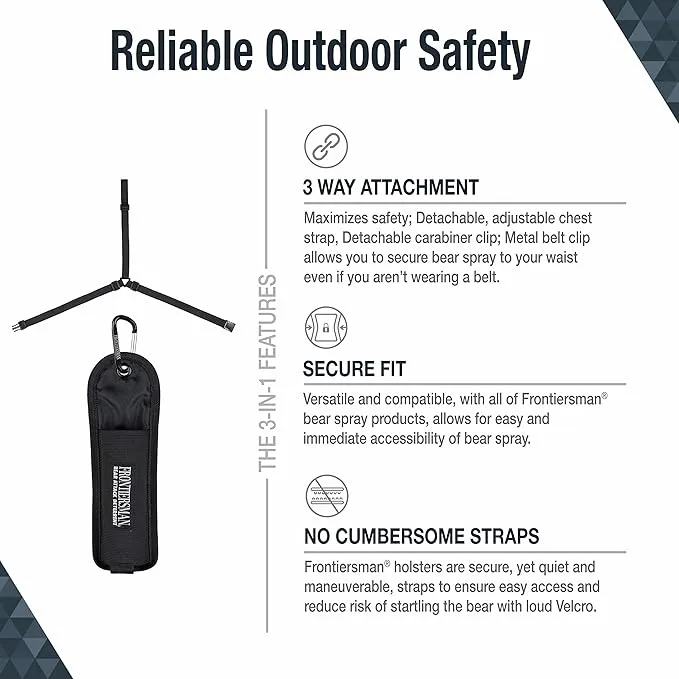 SABRE Frontiersman 9.2 fl oz. Bear Spray, Maximum Strength 2.0% Major Capsaicinoids, Powerful 35 ft. Range Bear Deterrent, Outdoor Camping & Hiking Protection, Quick Draw Holster & Multipack Options