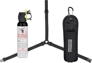 SABRE Frontiersman 9.2 fl oz. Bear Spray, Maximum Strength 2.0% Major Capsaicinoids, Powerful 35 ft. Range Bear Deterrent, Outdoor Camping & Hiking Protection, Quick Draw Holster & Multipack Options