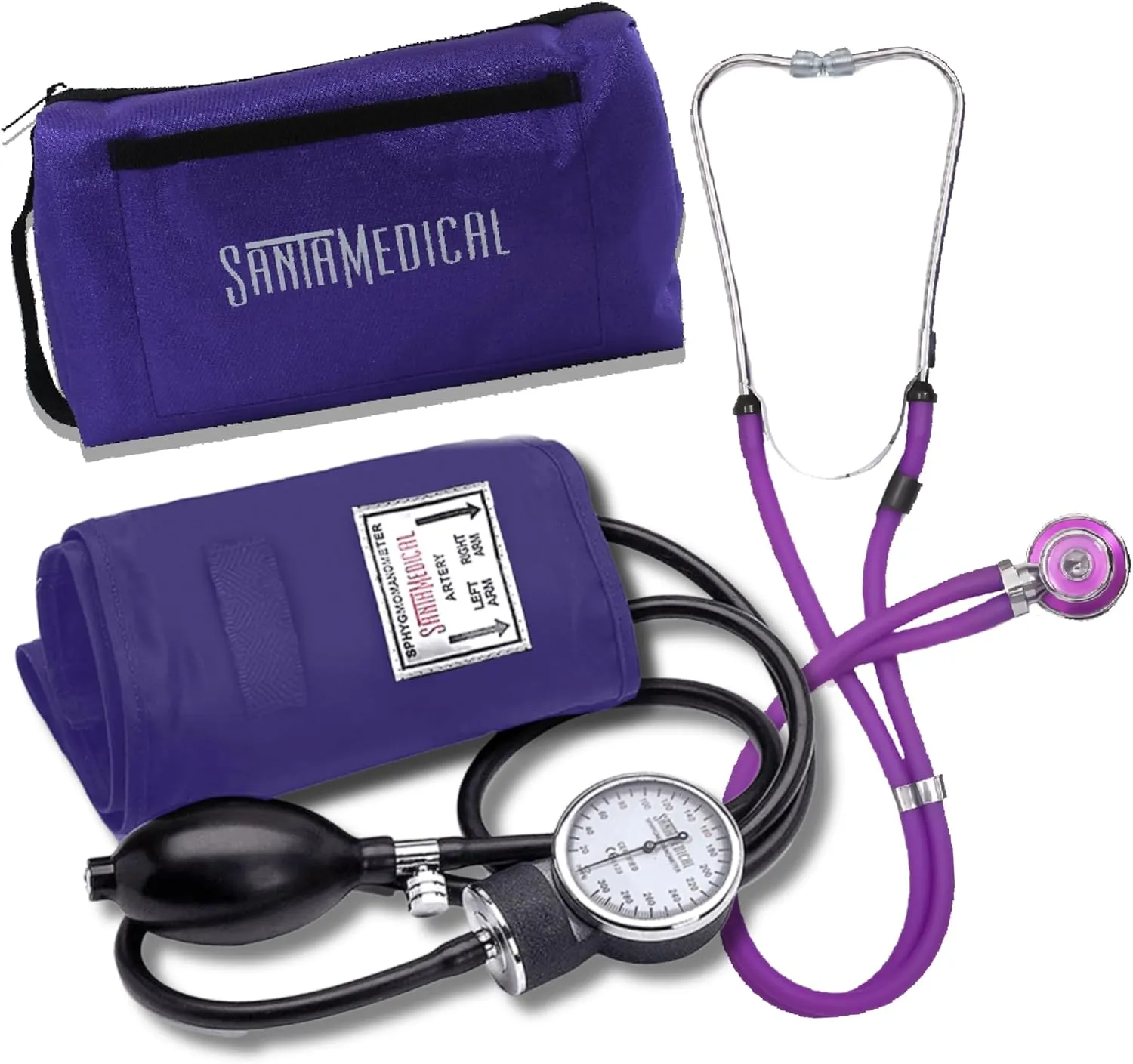 Santamedical Adult Deluxe Aneroid Sphygmomanometer with Stethoscope, Cuff and Carrying case Purple