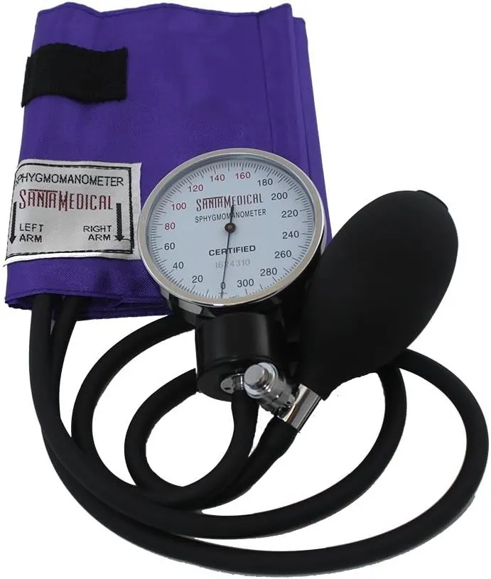 Santamedical Adult Deluxe Aneroid Sphygmomanometer with Stethoscope, Cuff and Carrying case Purple