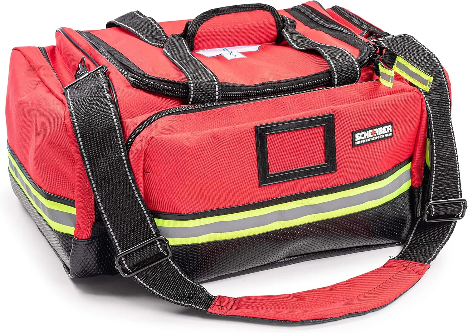 Scherber Fully-Stocked First Responder Professional Advanced EMT/EMS Trauma Kit | HSA/FSA Approved | Reflective Bag w/10  Compartments, Zippered Pockets & 250  First Aid Supplies (Red)