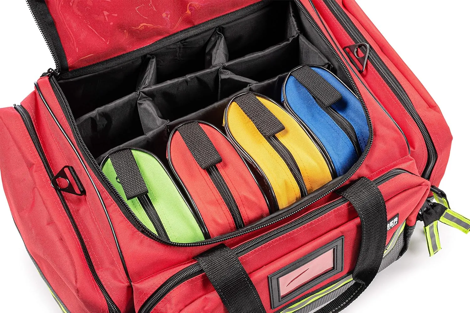 Scherber Fully-Stocked First Responder Professional Advanced EMT/EMS Trauma Kit | HSA/FSA Approved | Reflective Bag w/10  Compartments, Zippered Pockets & 250  First Aid Supplies (Red)