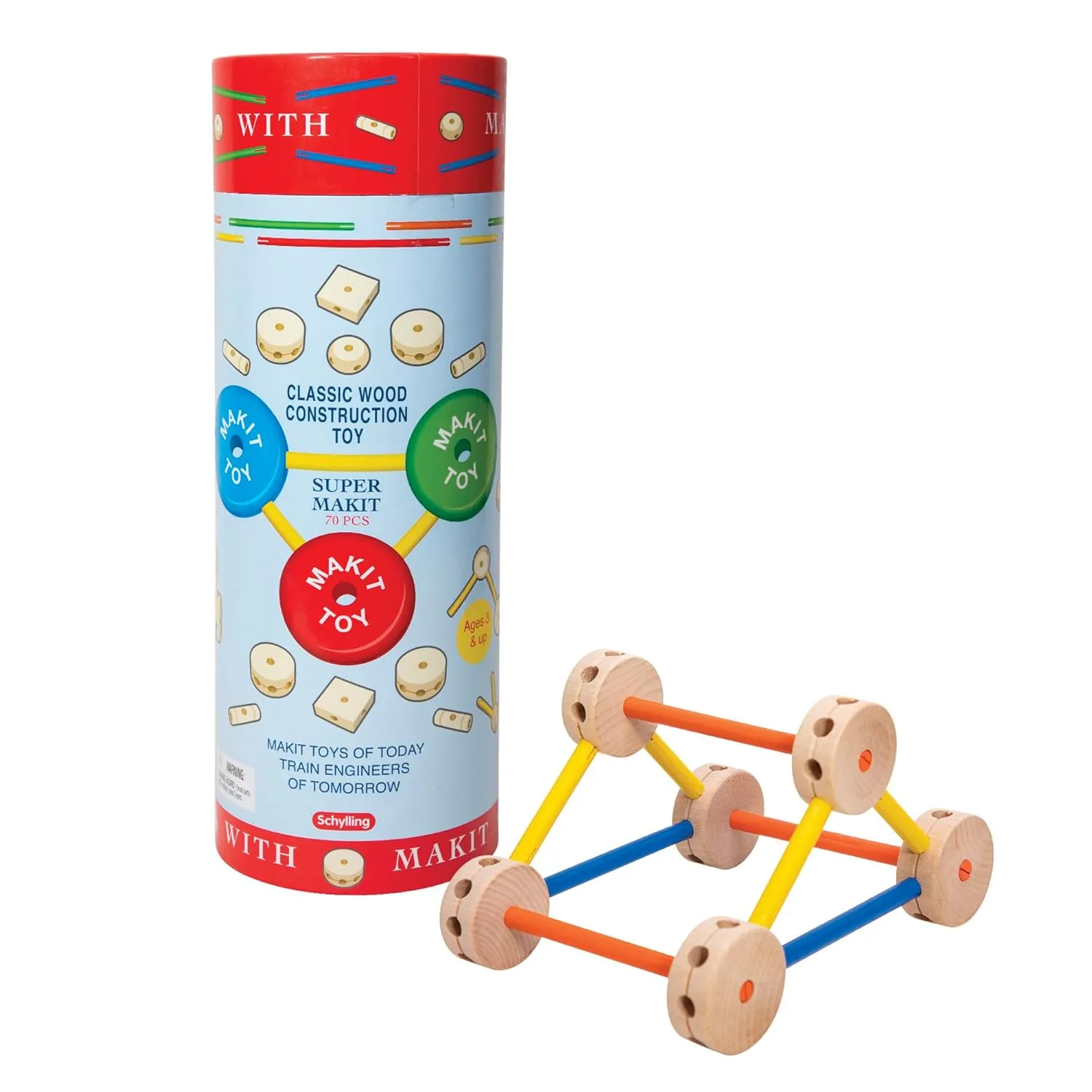 Schylling MKT Super Makit Classic Wood Construction Toy, 3  years, 70-Pieces (1 EA)