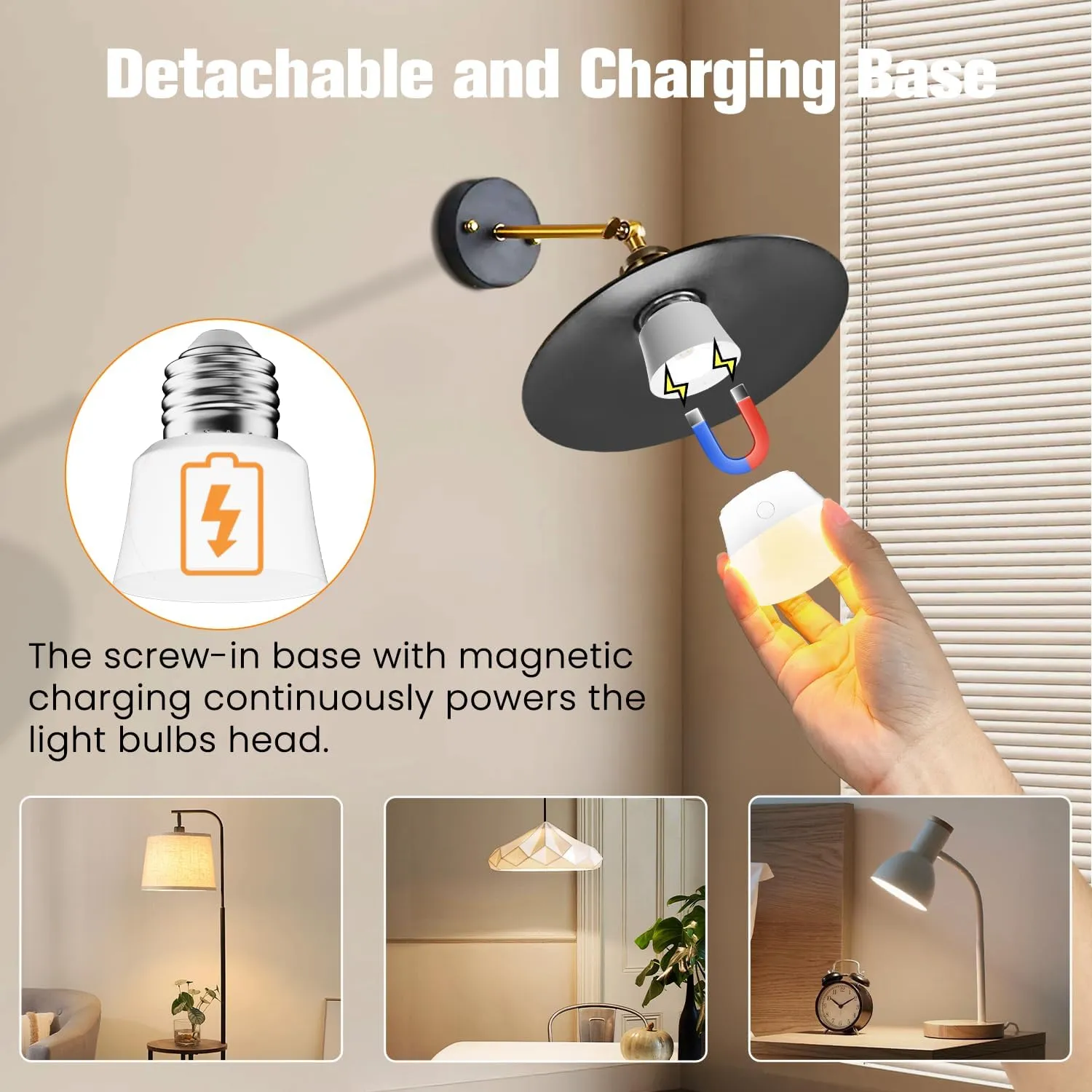 SCOPOW Magnetic and USB Charging 2IN1 Rechargeable Light Bulb with Remote Control Timer and 3 Color Temperature Battery Operated Light Bulb (2, E26)
